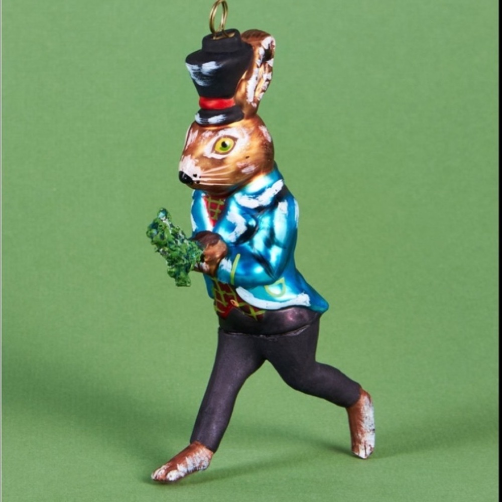 ANTHROPOLOGIE NATHALIE LETE GLITTERVILLE JUMPING HARE GLASS Ornament NWOT